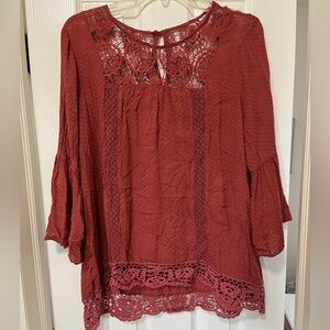 Women’s Pink 3/4 Sleeve Intricate Lace Top